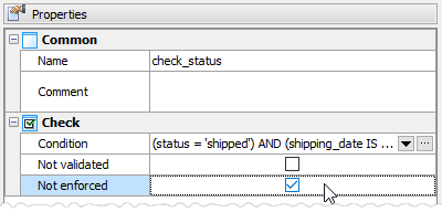 Check editor: Not enforced check constraint